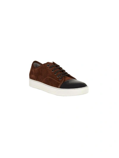 Lanvin Men's Velvet Cap-toe Low-top Sneakers In Moro/nero