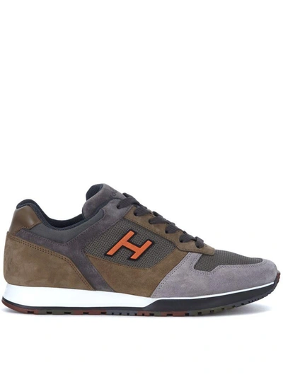 Shop Hogan H321 Brown And Grey Suede And Nubuk Sneaker In Grigio