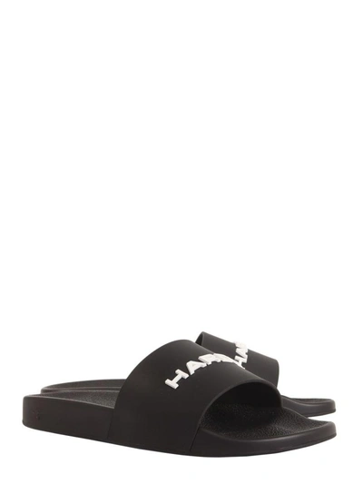 Shop Dior Slide Sandal With Logo Lettering In Nero