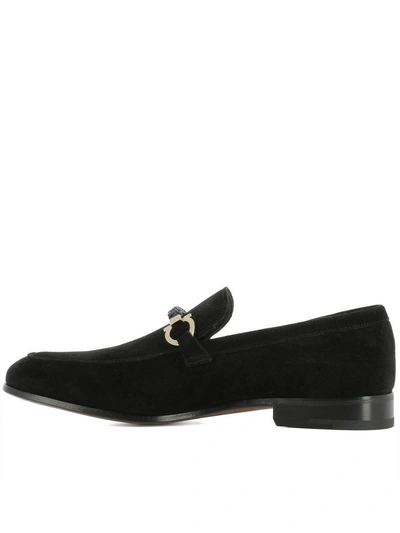 Shop Ferragamo Black Suede Cross Loafers
