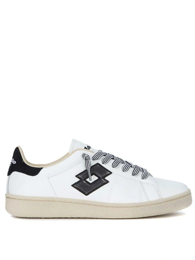 Shop Lotto Leggenda Autograph Black And White Leather Sneaker In Bianco