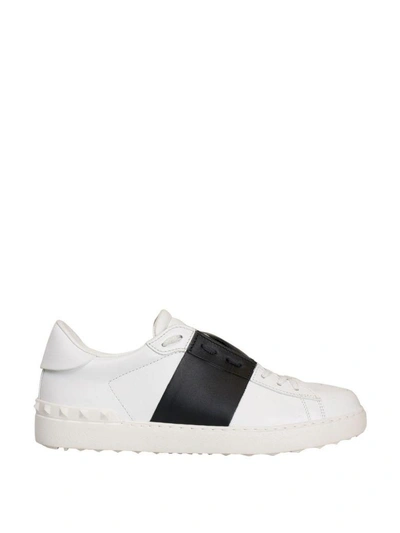 Shop Valentino White Leather Open Sneakers In Nero