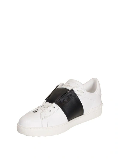 Shop Valentino White Leather Open Sneakers In Nero