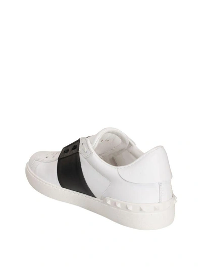 Shop Valentino White Leather Open Sneakers In Nero