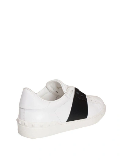 Shop Valentino White Leather Open Sneakers In Nero