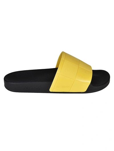 Shop Adidas Originals Adilette Checkerboard Sliders In Black/lemon