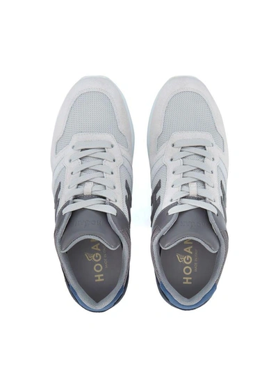 Shop Hogan H321 Suede Sneaker And White, Grey And Blue Mesh In Bianco