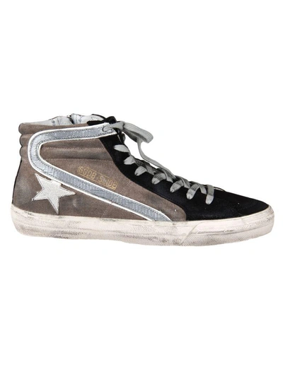 Shop Golden Goose Slide Hi-top Sneakers In Sbeige Canvas White Star
