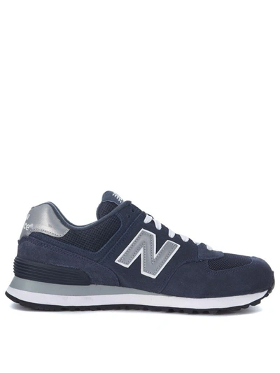 Shop New Balance Sneaker  574 In Suede And Blue Navy Mesh Fabric