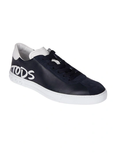 Shop Tod's Logo Patch Sneakers In Blue
