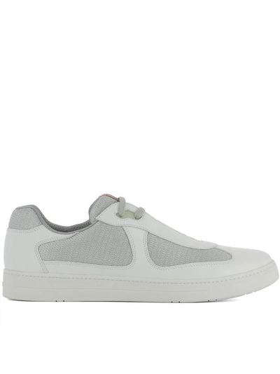 Shop Prada White Leather Sneakers