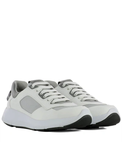 Shop Prada White Leather Sneakers