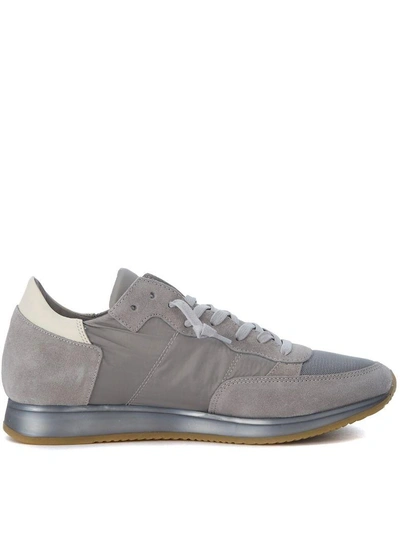 Shop Philippe Model Tropez Grey Suede And Fabric Sneaker In Grigio