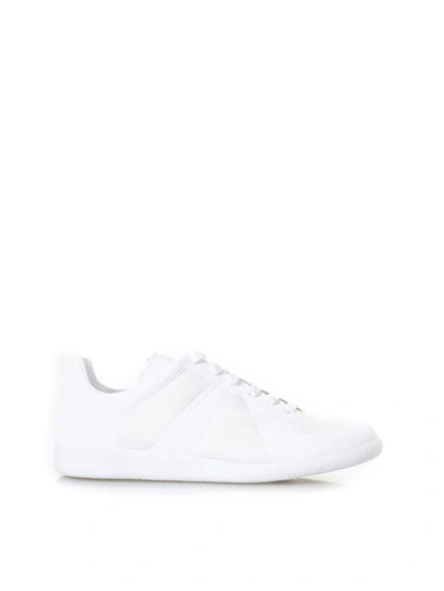 Shop Maison Margiela Replica White Laced Sneakers In Leather