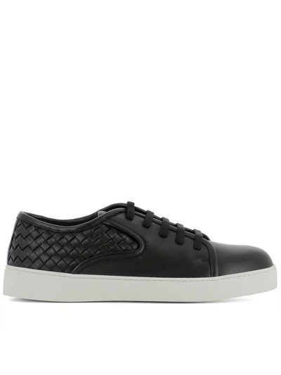 Shop Bottega Veneta Black Leather Sneakers