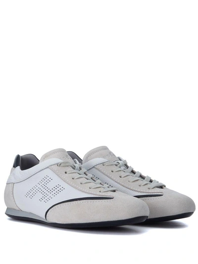 Shop Hogan Olympia White Leather And Beige Suede Sneaker In Bianco