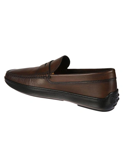 Shop Tod's Distressed Penny Loafers In Cocoa