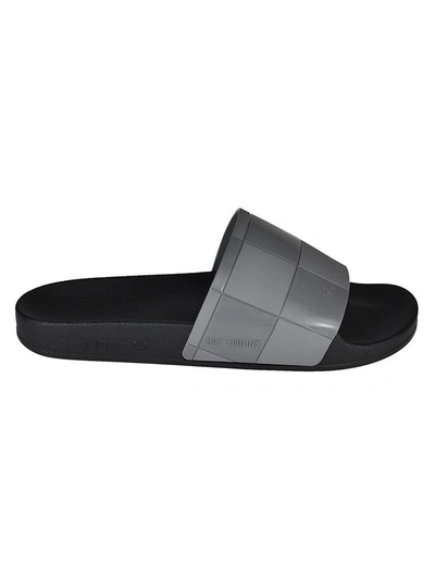 Shop Adidas Originals Adilette Checkerboard Sliders In Black/granite