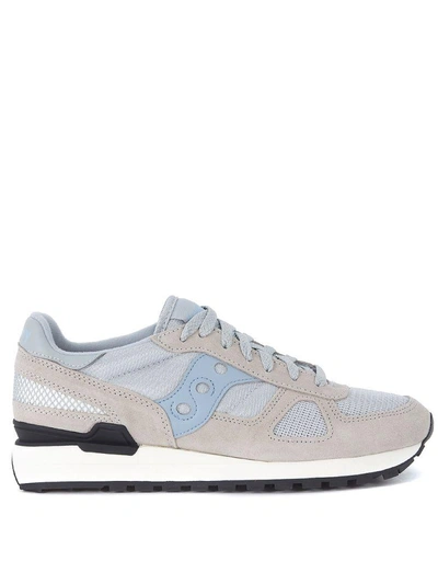 Shop Saucony Shadow Grey And Light Blues Suede And Mesh Sneaker In Grigio