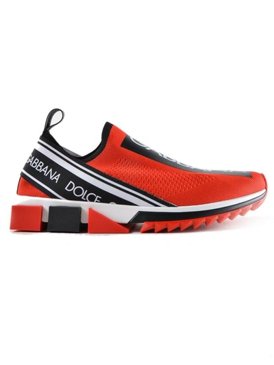 Shop Dolce & Gabbana Knitted Slip On Sneakers Dg Band Logo In Red-black