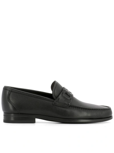 Shop Ferragamo Black Leather Loafers