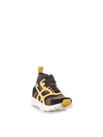 Shop Valentino Sound High Sneakers In Nylon & Leather In Brown-black-yellow