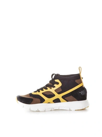 Shop Valentino Sound High Sneakers In Nylon & Leather In Brown-black-yellow