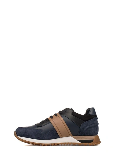 Shop Fendi Blue-black-camel Leather Sneakers In Blue - Black