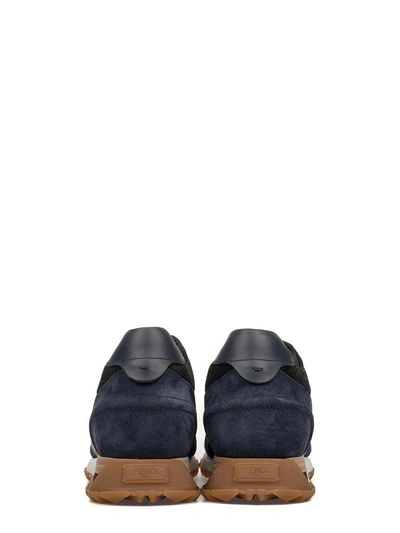 Shop Fendi Blue-black-camel Leather Sneakers In Blue - Black