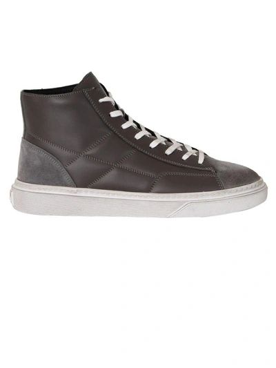 Hogan Men's Shoes High Top Leather Trainers Sneakers H340 In Grey | ModeSens