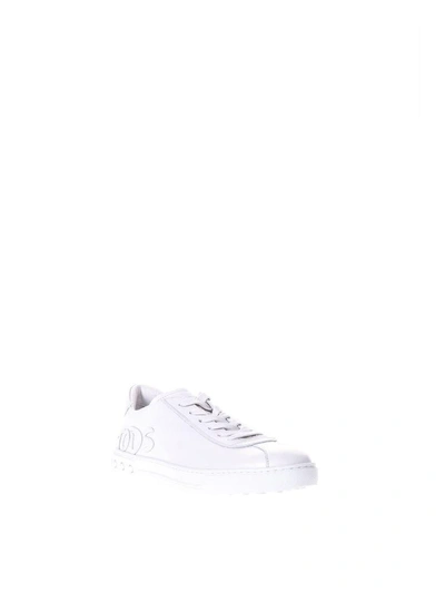 Shop Tod's White Leather Sneakers With Logo