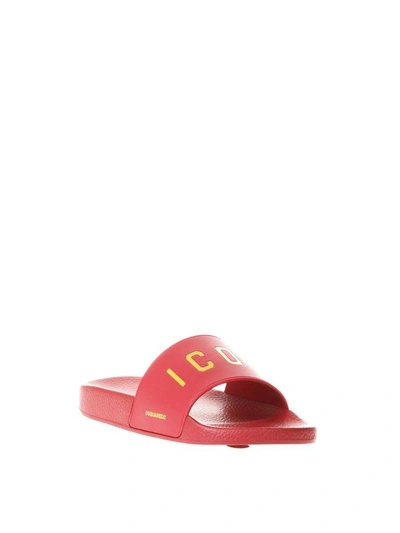 Shop Dsquared2 Red Rubber Icon Slides