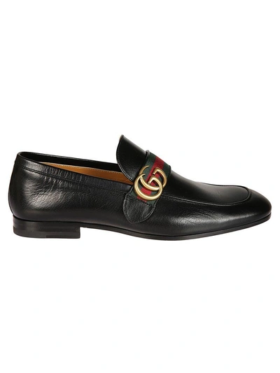 Shop Gucci Gg Web Loafers In Black