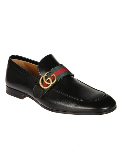 Shop Gucci Gg Web Loafers In Black