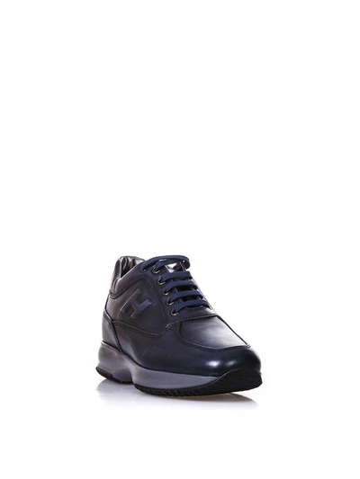 Shop Hogan Blue Interactive Leather Sneakers