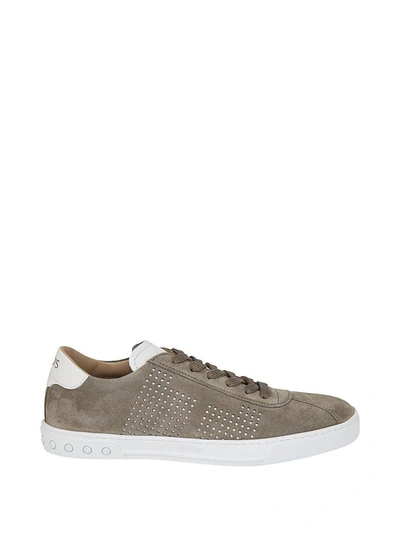 Shop Tod's Perforated Lace-up Sneakers In Tortora