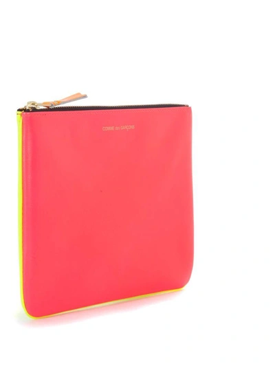 Shop Comme Des Garçons Bustina  Wallet In Pelle Rosa E Gialla Fluo In Multicolor