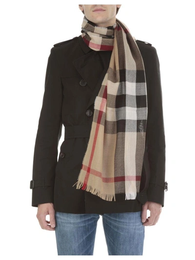 Shop Burberry Cashmere And Wool Scarf In Camel