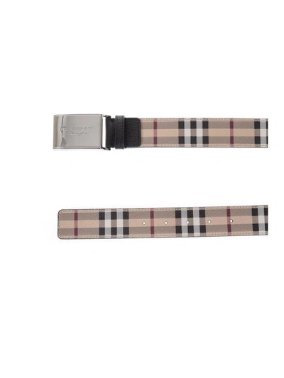 Shop Burberry Hayamarket Check Belt In Beige