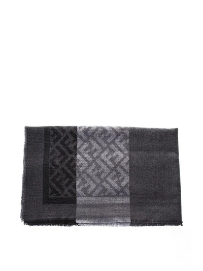 Shop Fendi Ff Logo Scarf In Grey