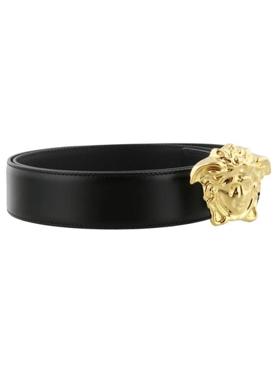 Shop Versace Medusa Belt In Black Gold