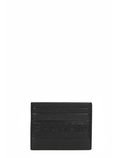 Shop Balmain Black Leather Card Holdersmooth And Textured Finishes