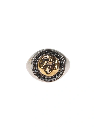 Shop Alexander Mcqueen Brass Ring With Swarovski Crystals In Metallic