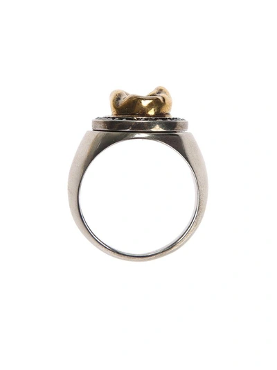 Shop Alexander Mcqueen Brass Ring With Swarovski Crystals In Metallic