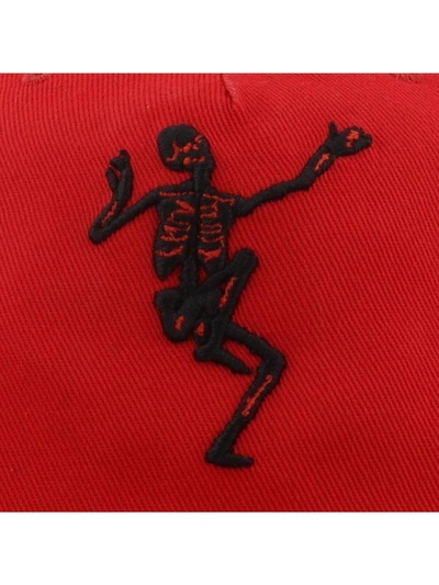 Shop Alexander Mcqueen Dancing Skeleton Baseball Cap In Red-black