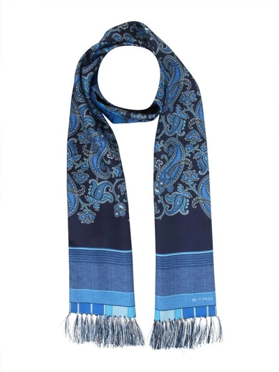 Shop Etro Double Print Scarf In Blu