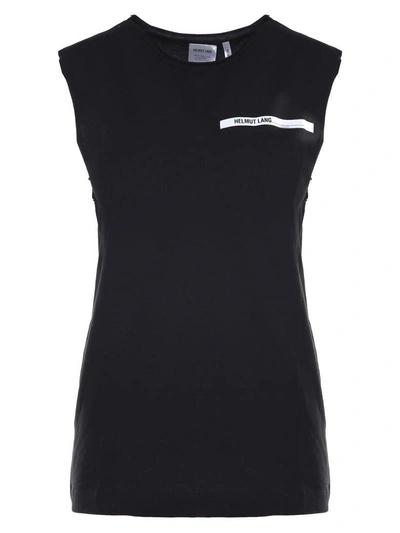 Shop Helmut Lang Sticker Logo Cotton-jersey Muscle Tee In Black