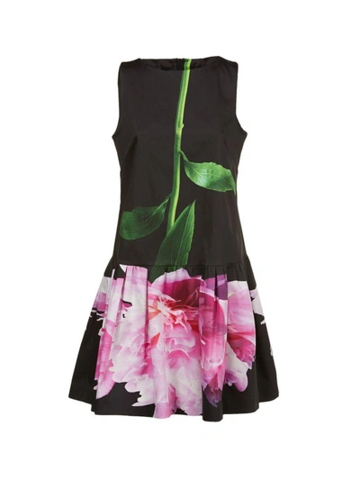 Shop Moschino Carnation Print Mini Dress In Nero Multicolor