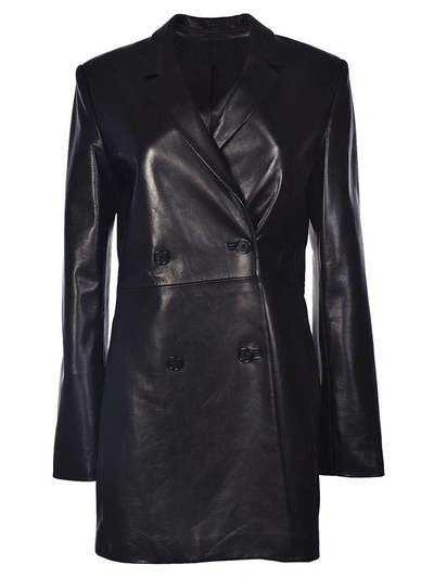 Shop Helmut Lang Leather Coat In Nero