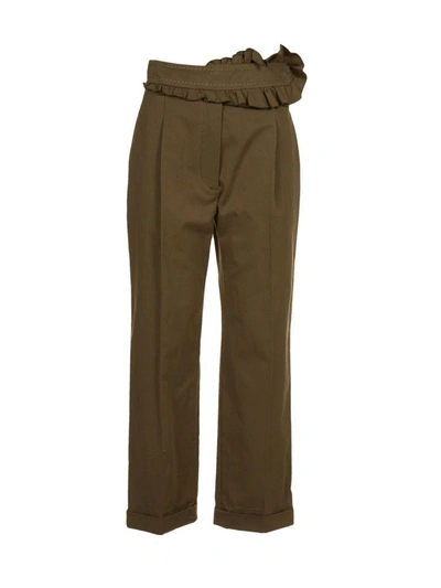 Shop Carven Frilled Trim Trousers In Verde